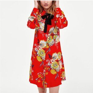 Zara Woman Orange Floral Button Down Mini Dress M